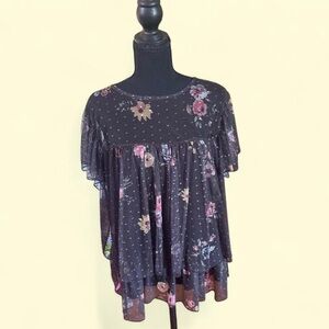 Floral Layered Black Babydoll Women's Top